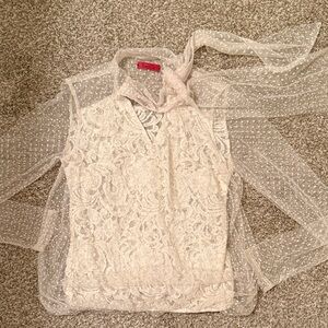 Gorgeous Swiss Dotted Lace Double Layered Sheer Blouse in Cream